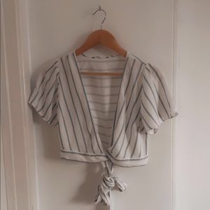White & blue striped crop top